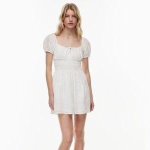 Aritzia Sunday Best 100% Organic Cotton White Puff-Sleeve Mini Dress Size Medium